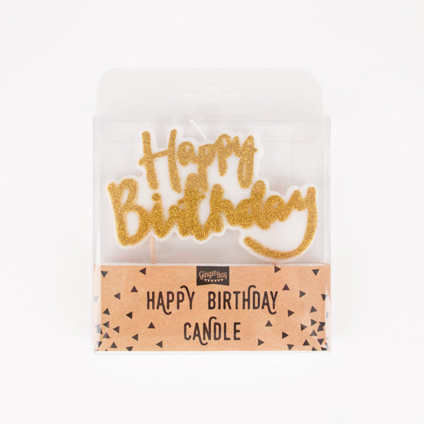 Décorez votre gateau d'anniversaire avec une bougie happy birthday or glitter