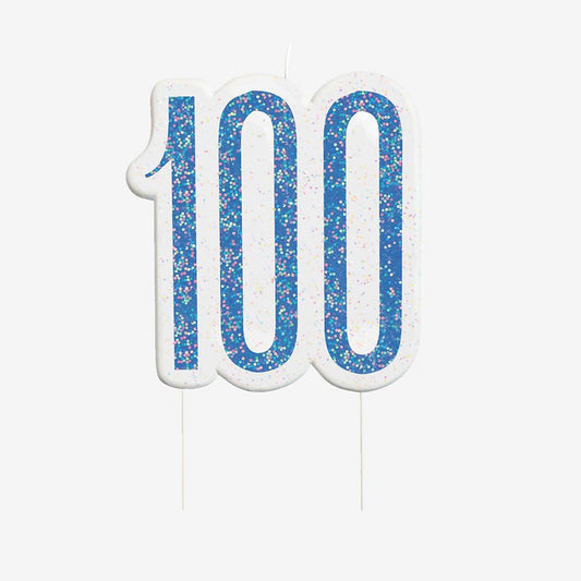 Bougie anniversaire : accessoire decor gateau bleu 100 ans