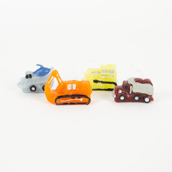 12 Bougies D’anniversaire Thème Chantier - Véhicules De Construction, Chiffre 2, Bougies Rayées, Pour Gâteau