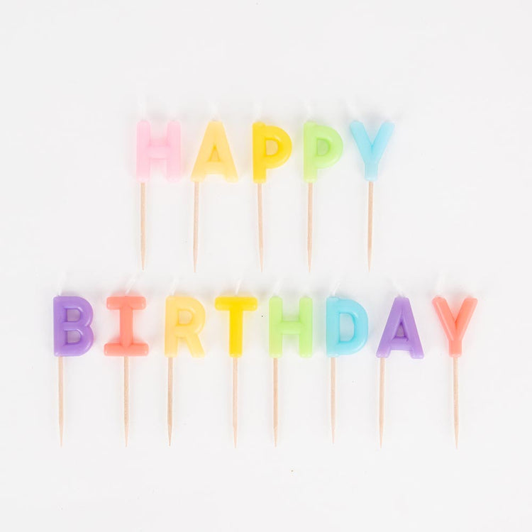 Bougies happy birthday pastel pour décoration gateau anniversaire
