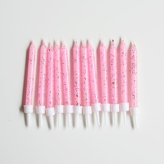 Pink glitter birthday candles for girl's birthday cake decoration