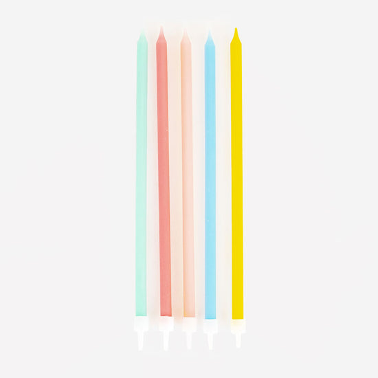 Longues bougies d'anniversaire enfant couleur pastel pour déco de gateau