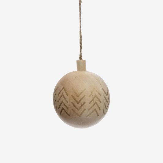 Decoración de bolas de árbol de Navidad en madera natural con diseño de espiga dorada
