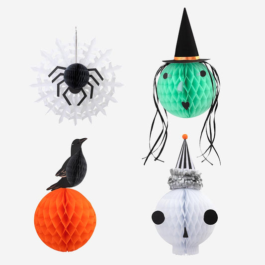 4 bolas de nido de abeja de haloween meri meri para decoración de Halloween