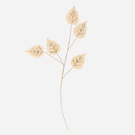 Decoration mariage champetre : branche feuilles à paillettes dorées