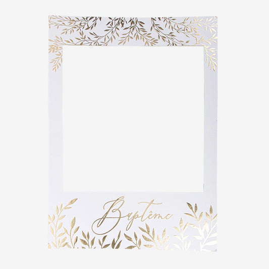 Accessoire photobooth : cadre photobooth blanc et doré pour bapteme