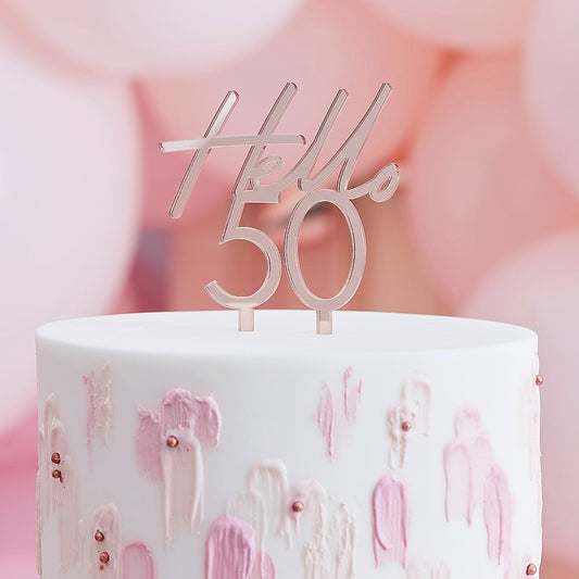 decoración para pastel de 50 cumpleaños: topper de pastel de oro rosa