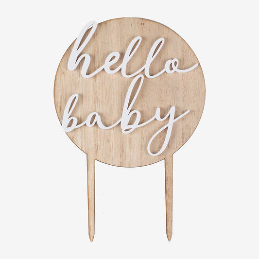Cake topper hello baby in wood for mounted piece baby shower