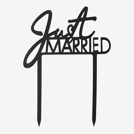Cake topper just married noir pour decoration piece montee mariage