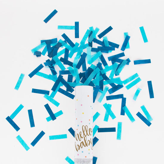 Blue gender reveal confetti cannon - Boy's baby shower