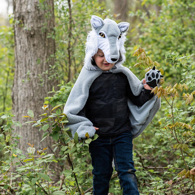 Disfraz infantil de capa de lobo para cumpleaños de animales del bosque