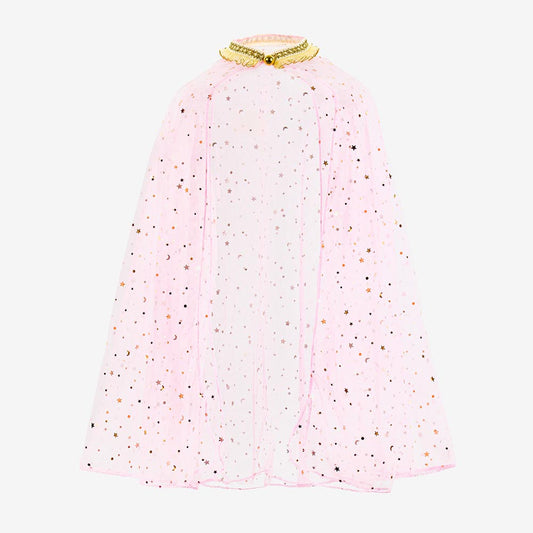 Girl costume: pink cape with golden stars for princess birthday