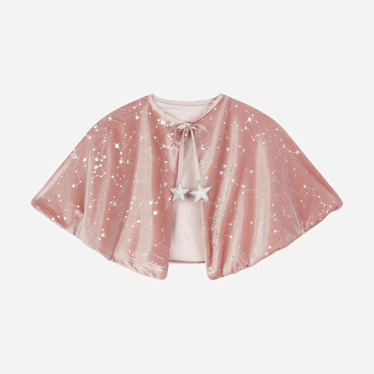 Girl costume: pink cape with stars for princess birthday, halloween or space birthday