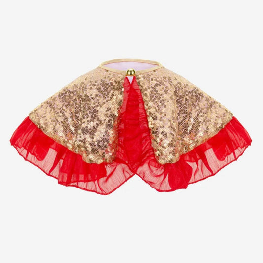 Idea original de disfraz navideño infantil: capa de lentejuelas rojas y doradas