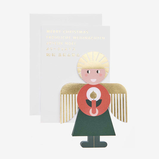 Idea para saludos de fin de año: tarjeta acordeón ángel rojo y verde