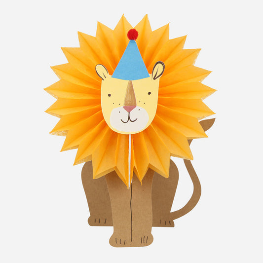 Decoración cumpleaños felino: tarjeta acordeón feliz cumpleaños león