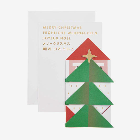 Idea para felicitaciones de fin de año: tarjeta acordeón con forma de Papá Noel