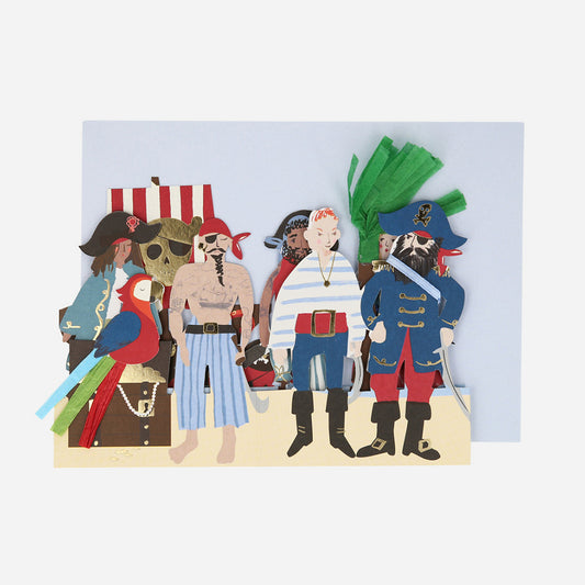 Tarjeta pirata con sobre para regalar en un cumpleaños pirata