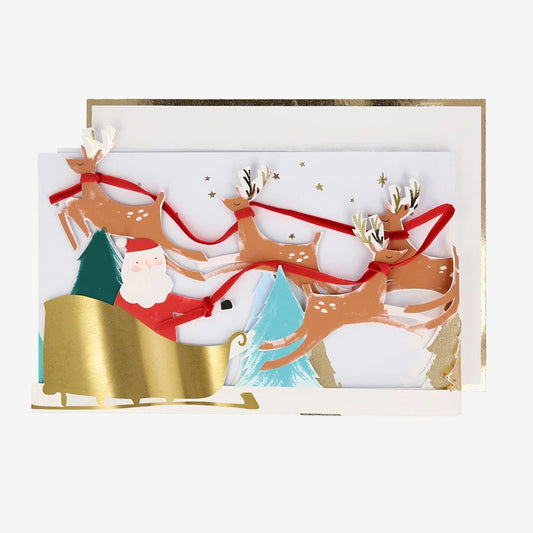 Tarjeta de Navidad para ofrecer: tarjeta de acordeón trineo de Papá Noel