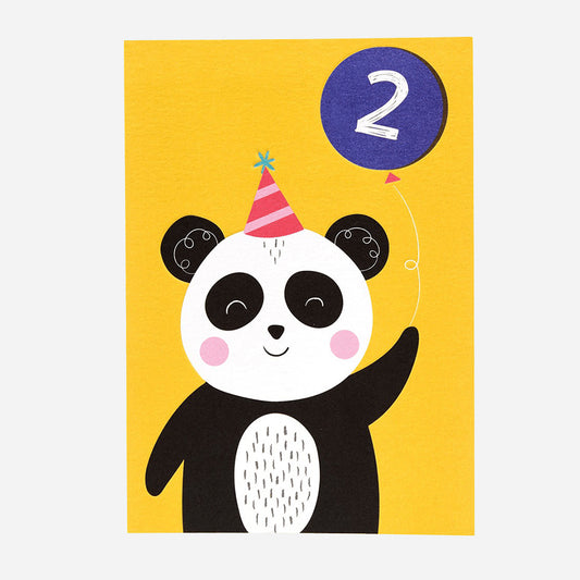 Biglietto di compleanno da regalare per i 2 anni di un bambino con panda