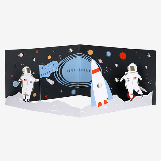 Tarjeta de felicitación Meri Meri con temática espacial para cumpleaños de Comonaut