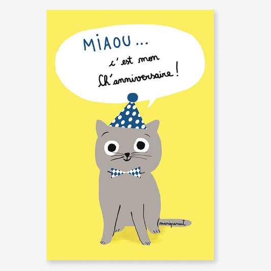 Tarjeta de invitación de gato para una fiesta de cumpleaños con temática de animales
