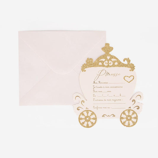 Carton invitation anniversaire princesse rose et doré