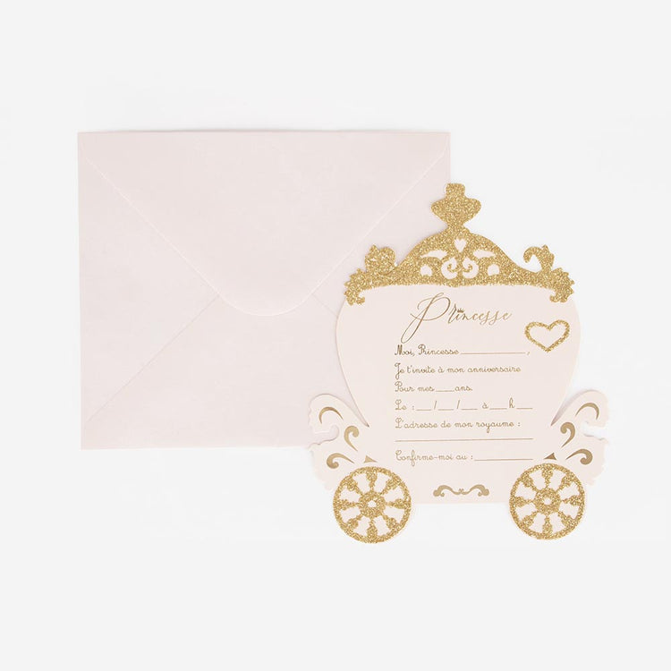 Princess carriage invitation cards for girl's birthday, princess theme