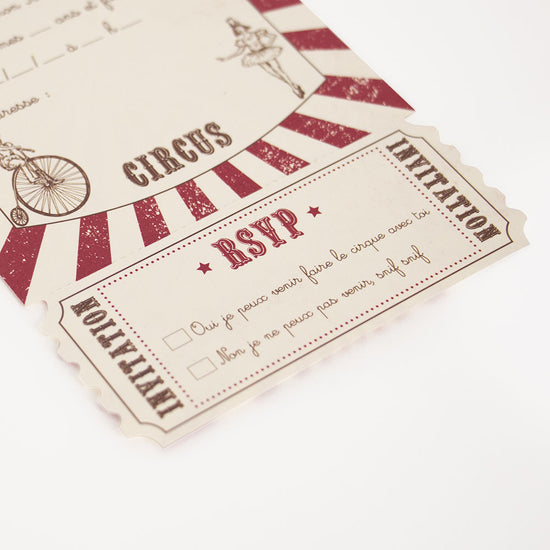 Anniversaire thème cirque : invitations en carton vintage My Little Day