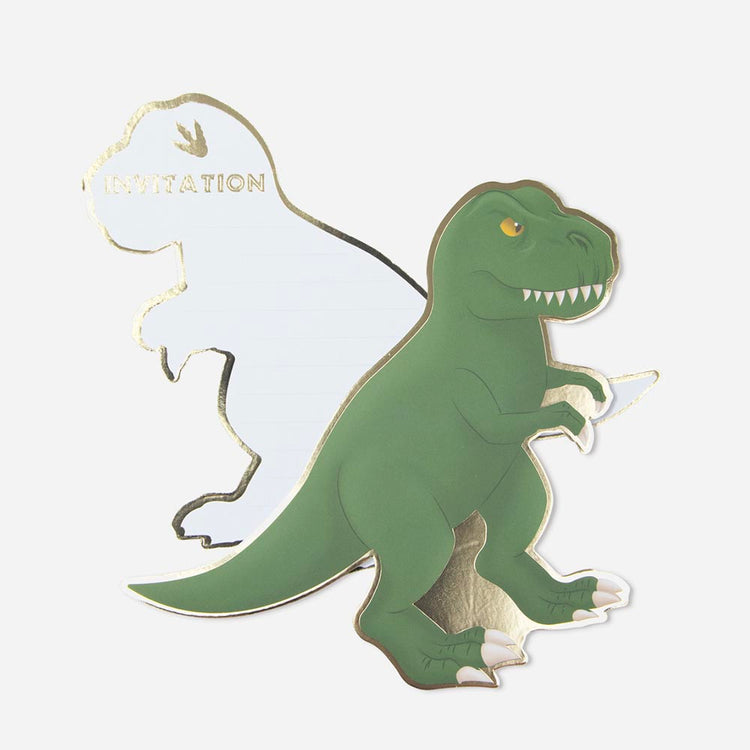 Anniversaire dinosaure : cartes d'invitations forme dinosaure t-rex