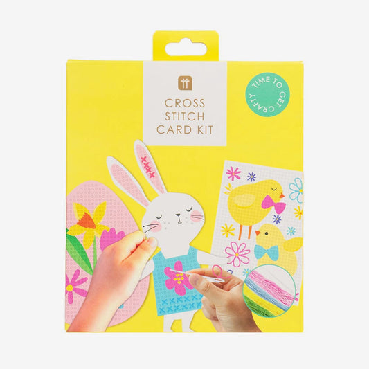 Tarjetas de conejos en punto de cruz para manualidades de Pascua con niños