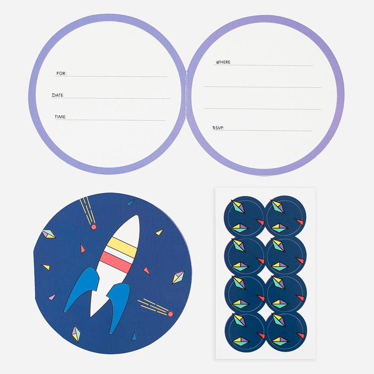 Carton d'invitation cosmo avec stickers : anniversaire thème astro