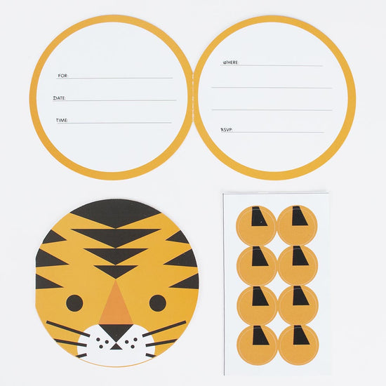 Cartons d'invitation tigre + stickers pour un anniversaire safari