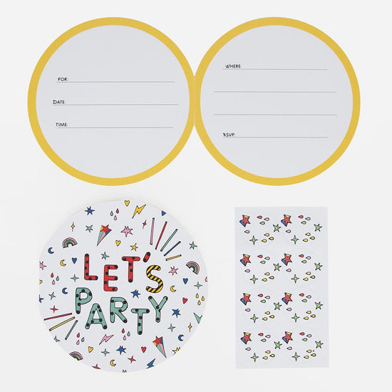 8 carton invitations Let's party pour anniversaire enfant