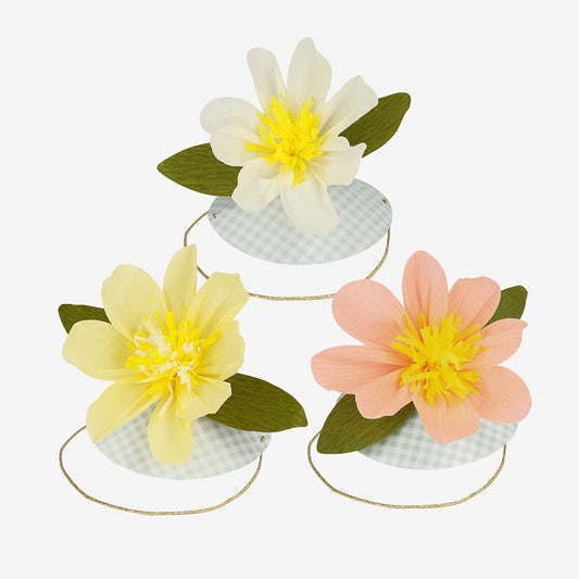6 chapeaux fete fleurs pastel pour anniversaire fille theme fleurs