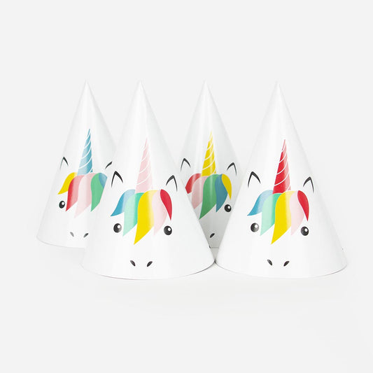 Cappelli a punta di unicorno arcobaleno per la festa di compleanno di unicorno