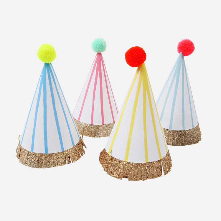 Sombreros puntiagudos de fiesta de rayas multicolores para accesorio de cumpleaños
