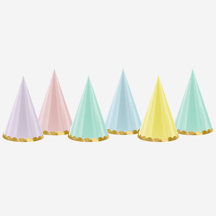 Chapeaux pointus pastel pour anniversaire licorne, sirène ou pastel
