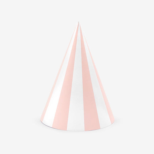 6 light pink striped pointed hats