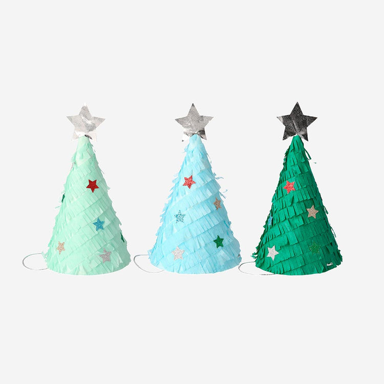 Sombrero puntiagudo con flecos árbol de navidad y estrellas