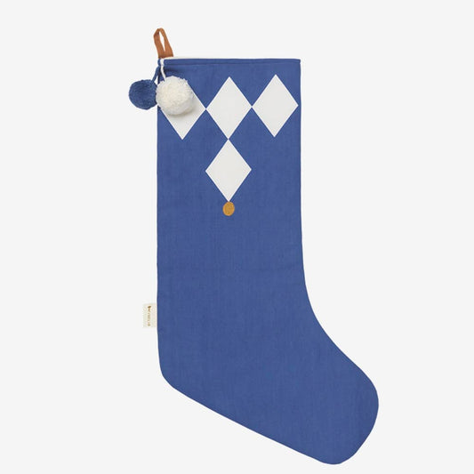 Christmas sock to hang blue diamonds