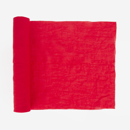 Table de noel : chemin de table en mousseline rouge