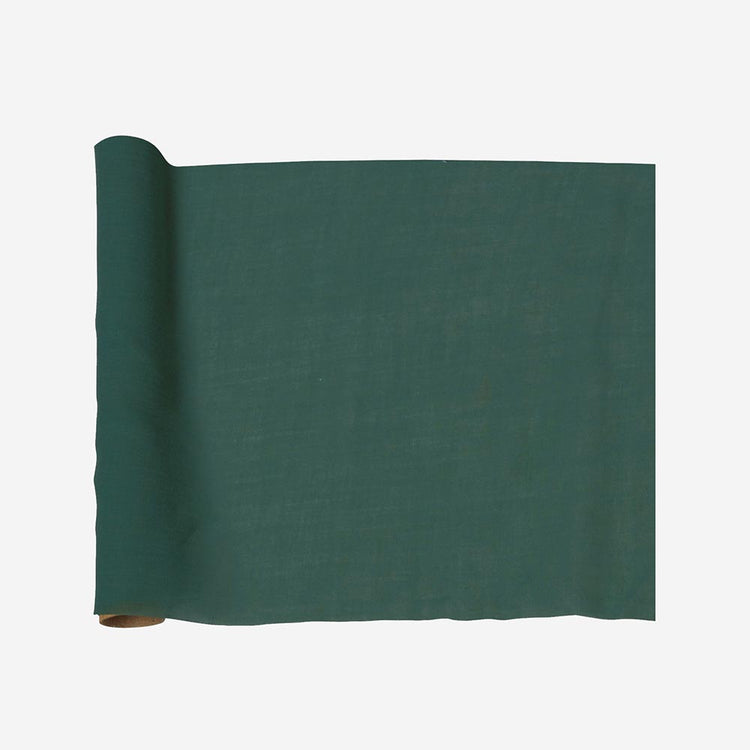 Green muslin table runner perfect for Christmas table or dino birthday