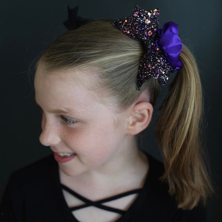 Déguisement halloween : elastique cheveux violet et chauve souris