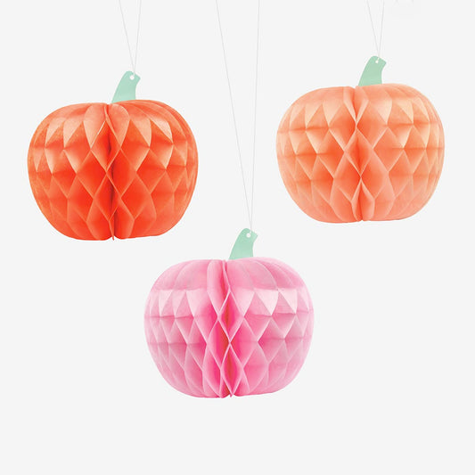 3 honeycomb pumpkins for colorful Halloween decoration