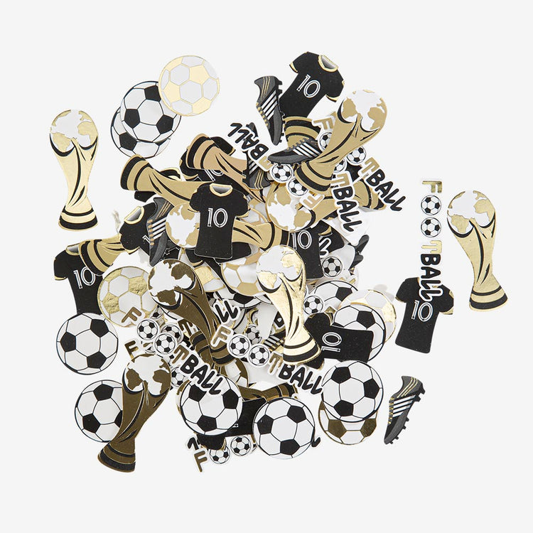 Assortiment de 100 Confettis - Football - Noir, Blanc et Or - Jour de Fête  - Football - Top Thèmes