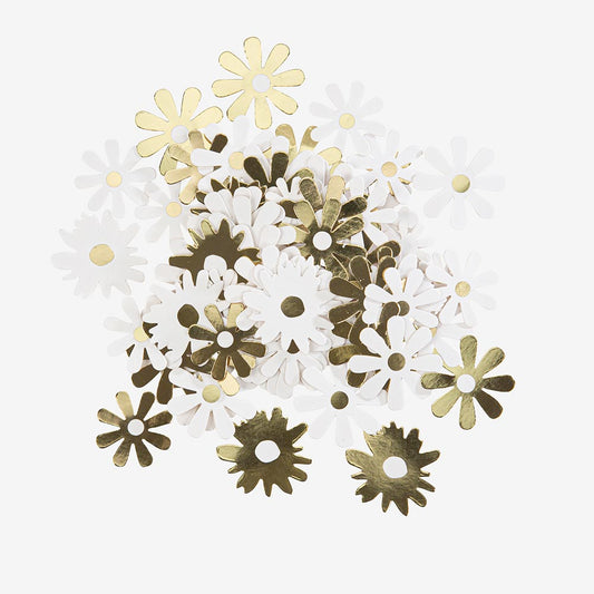 White and gold daisy confetti for Easter table decoration