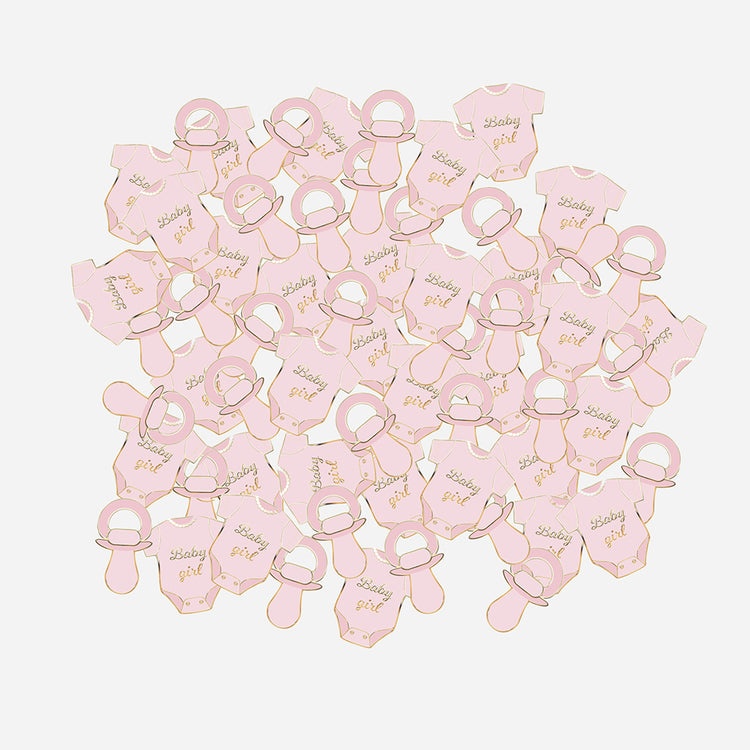 Déco baby shower rose : confettis baby girl roses pour table baby shower