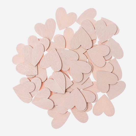 Wooden pastel pink heart confetti: wedding, baby shower, baptism