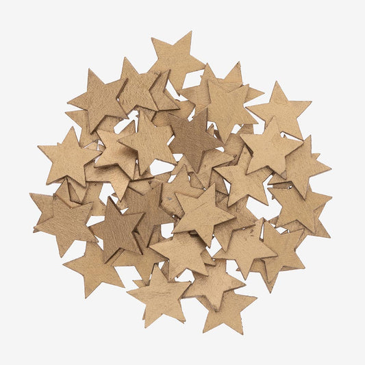 Mesa navideña: confeti de madera estrella dorada